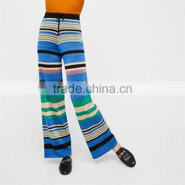 2017 OEM Womens Baggy Long Trousers Striped Knit Flare Pants photo-6