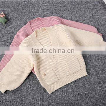 Wholesale Lantern Sleeve V Neck High Quality Girl Sweater Pullover