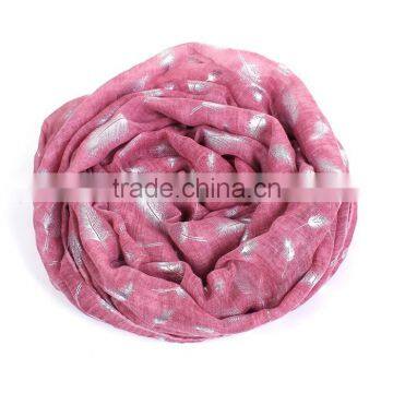 Cotton Polyester Blend Scarves & Wraps Rectangle Silver Fuchsia Feather Custom Made Scarf photo-3