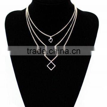 Gold Multi Layered Square Heart Triangle Necklace Thin Geometry Jewelry