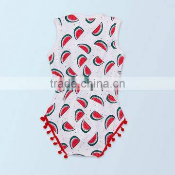 2017 new hot sell summer watermelon pattern set, sleeveless baby suit, high quqlity , romper with headband from 0 to 2 years