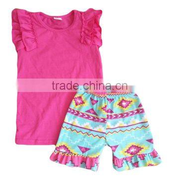 kids clothes wholesale china flutter sleeve with ruffle t-shirts match floral print shorts newborn outfits 2 piece outfit