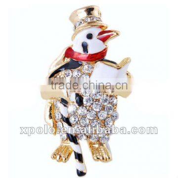 18K Gold Plated Penguin Costume Brooch With White Rhinestone