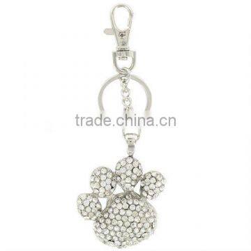 2014 fashion crystal paw print key chain