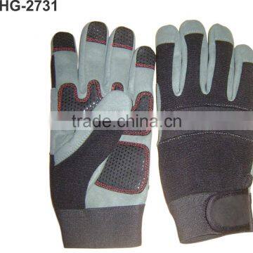 Men's Vented Full-Finger Anti-Vibration Leather Gloves, Black