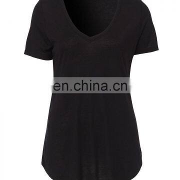 Womens Black Plain Classical V neck T Shirts Lightweight 100% Cotton White Blank V neck Tee