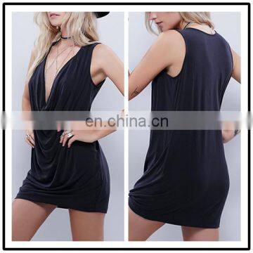 Wholesale Alibaba Dress Manufacturer Cotton Spandes V Neck Draped Dresses for Party Girls NT6736