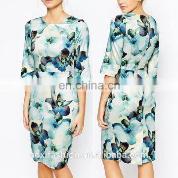 OEM Service China Supplier Pictures Formal Dresses Women Closet Floral Print Midi Bodycon Dress