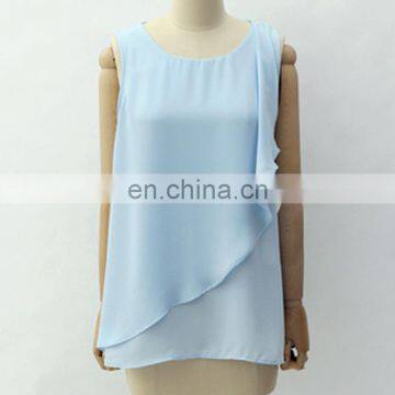 2017 summer t shirt new temperament loose t shirt ruffled chiffon female sleeveless vest