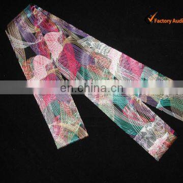 fashionable colorful lines printted polyester satin belt scarf