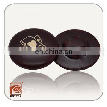 ECO-Friendly Red Brown Solid Color Polyester Resin Shank Button Has Yellow Logo Artwork On Face Coat Button