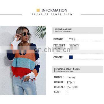 Women Autumn Fashion Thin V-neck Striped Pullover Sweater photo-4