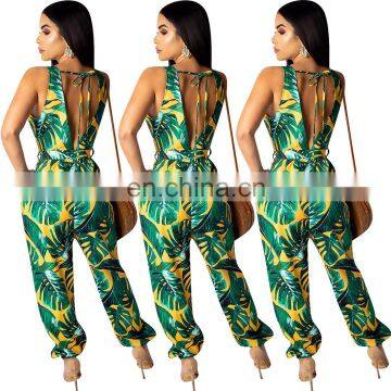 Ladies Green Leaf and Floria Printing Jumpsuit for Summer 2020 photo-2