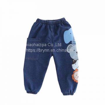 Autumn Boy Baby Korean Version of Trousers for Children Cartoon Printed With Foreign Style Children With Velvet Jean Trousers photo-5