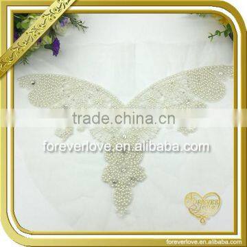 Handmade pearl beaded neck silver rhinestone applique for bridal FHA-069