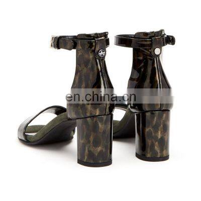 Ladies Fancy Design High Heel Patent Leather Sandals Shoes Women Covered Heel Shoe photo-4