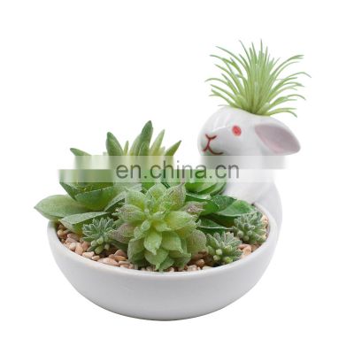 Artificial Likelife Succulent With White Rabbit Pot Small Bonsai Garden Home Wedding Decor