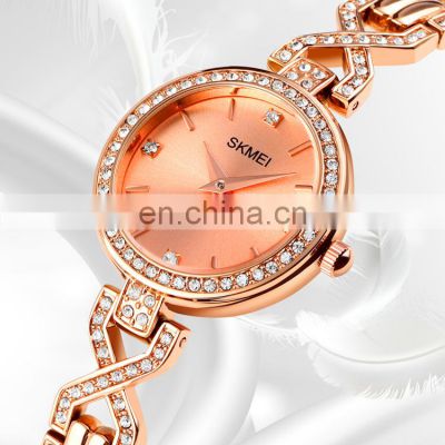 New Arrival Skmei 1738 Luxury Rose Gold Lady Watch Stainless Steel Strap 30 Meters Water Resistant