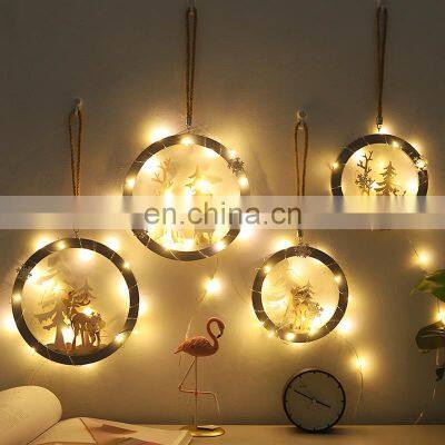 LED Light Wooden Elk Christmas Ornaments Pendant Christmas Decoration for Home