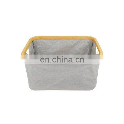 Modern Foldable Bamboo Canvas Hamper Single Laundry Basket photo-2