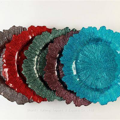 Wholesale Flora Glass Charger Plates White Colored Reef Glass Charger Plates For Wedding Banquet photo-4