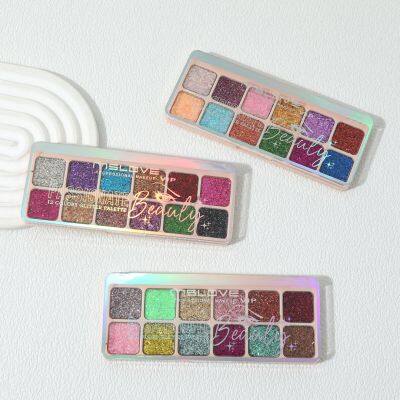 Cosmetic Palette Products 12 Color Glitter Eyeshadow Custom High Pigmented Pressed Eyeshadow Glitter La Sombra De Ojos photo-4