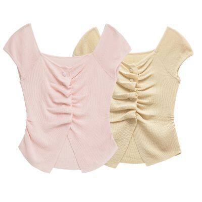 2025 Spring New Knitted Shirt Women's European and American Style Round Neck Solid Color Loose Hoodie with Wrinkles