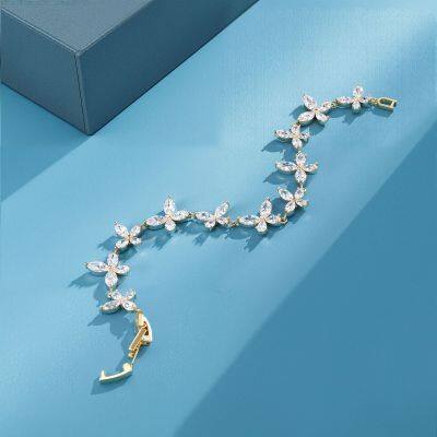 Fashion White Leaf Bracelets Bangles for Women Men Shinny Marquise Cut Cubic Zirconia Bridal Wedding Party Jewelry photo-4