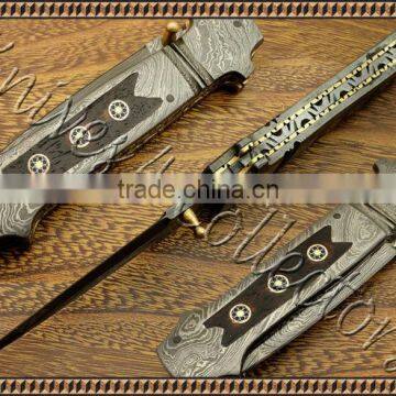 udk f90" custom handmade Damascus folding knife / pocket knife with Beautiful Damascus steel handle