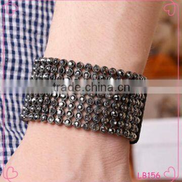 Europe and American newest Jewelry Bracelet Mens beads with leather bracelet wholesale