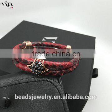 2016 New Arrival Luxury Silver Plated Exotic Genuine White Stingray/ Python Man White Diamond Bracelet For Man photo-4