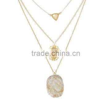 Fancy Three Layered Gem Stone Gold Necklace Designs in 10 Grams