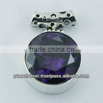 Handmade Faceted Round Cubic Zirconia Sterling Silver Pendant
