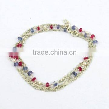 Pale Beauty !! Springring Lock Iolite & Pearl & Ruby 925 Sterling Silver Chain, Wholesale Jewellery On Factory Price photo-6