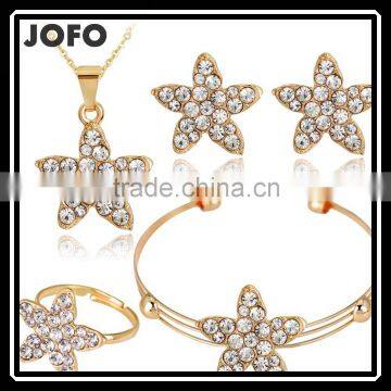 Five Petaled Flowers Shinning Clear CZ Crystal Pendant Jewelry Sets Gift