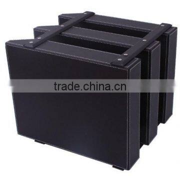 3 Layers PU Leather File Tray,Classic Coffee Faux Leather Magazine Rack for Office Use photo-3