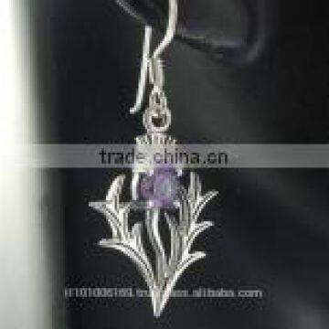 Silver Thistle Earrings, set w Amethyst, e255