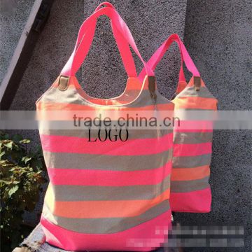 New Design Colored Stripe Girl Canvas Hnadbag, Canvas Shopping Bag