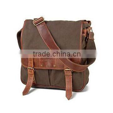 Leather canvas messenger bag with Pu leather Trim