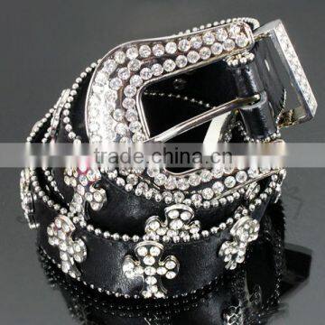 Rhinestone Cross Studded Fashion Leather Belt