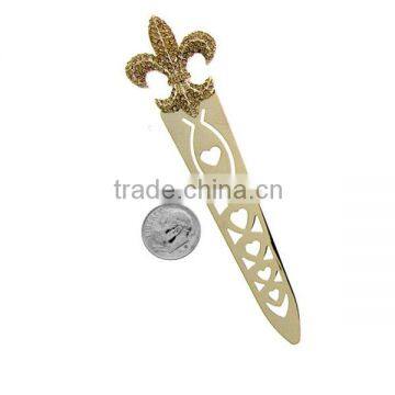 Gold fleur de lis bookmark with yellow crystal accents metal crafts