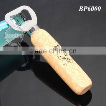 Best Promotion Classic Design Functional Custom Print Logo Wood Handle Stainless Steel Metal Wood Opener