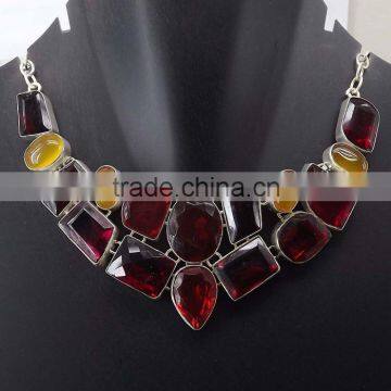 Cherry Glass, Yellow Onyx Necklace plated 925 Sterling Silver 73 Gms 18-20 Inches