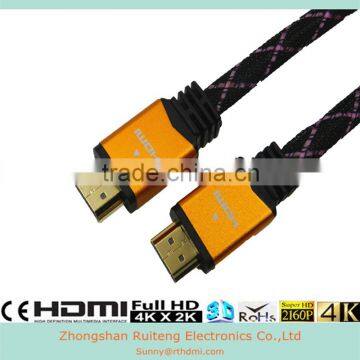 V2.0 yellow hdmi cable with Ethernet and gold connector support 3D and 4K