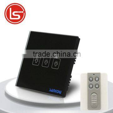 3Gang1Way UK Wall Light Switches AC110V~250V SANKOU Touch Remote Switch&Controller Black Crystal Glass Panel with LED Indicator