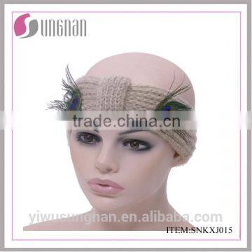 Manual paste Copy the peacock feathers Bowknot adornment knitted elastic headband