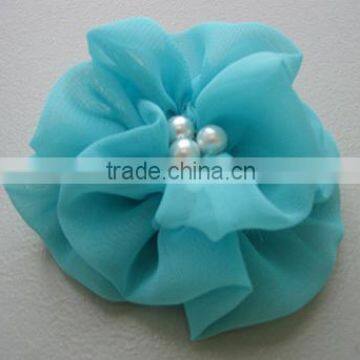 2013 New design wholesale DIY pearl center chiffon flowerH-38