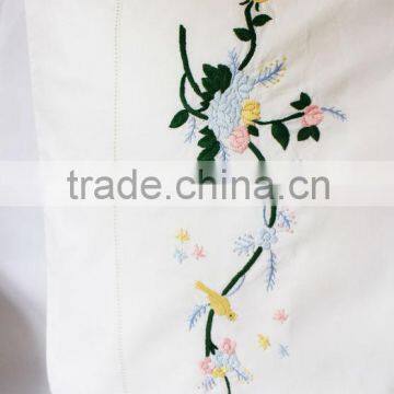 Colorful flowers and bird embroidered hemstitched pillowcases, pure cotton pillowcase