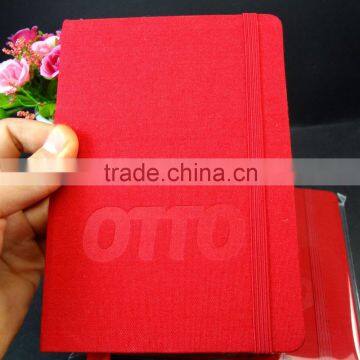 Embossed Logo Red Fabric Cover Journal With Elastic Band photo-2