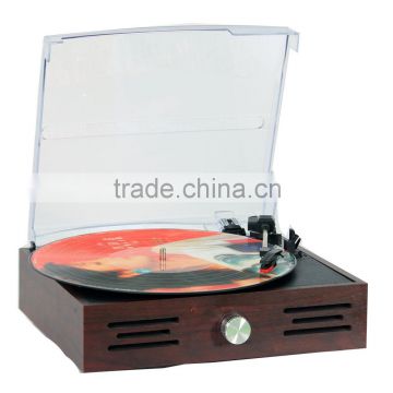 Portable vintage wooden turntable vinyl record player USB with PC recording